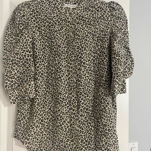 Frame Denim Black Boxy Blouse with Mandarin Collar